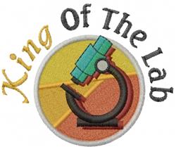 Colorful microscope in vibrant badge with orange and yellow segments, 'King Of The Lab' text above. Perfect for students.