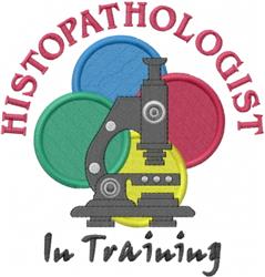Microscope design for histopathologists in training with playful text and colorful circles in bright blue, green, and red.