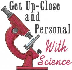 Playful microscope in vibrant red with intricate lens and base details, featuring science-themed text.