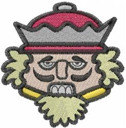 Colorful nutcracker with a red and gray crown, fluffy yellow beard, and playful facial features, perfect for Christmas decor.