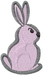 Playful pink rabbit with gray outline, sitting cutely for Easter, perfect for children's embroidery projects.