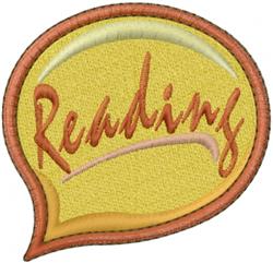 Playful yellow speech bubble featuring 'Reading' in bold red text, outlined with dark orange-brown.