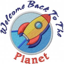 Colorful rocket launching from a circular blue background with the text 'Welcome Back To The Planet'.