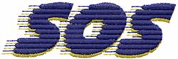 Bold text design featuring 'SOS' in navy blue with yellow accents, showcasing a dynamic textured effect.