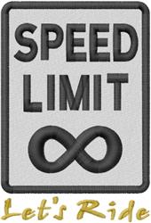 Bold text design featuring 'SPEED LIMIT' and 'Let's Ride' with an infinity symbol, on a light background.