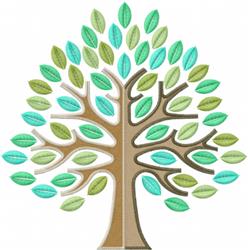 Stylized tree with a light brown trunk and vibrant green and turquoise leaves, ideal for spring decor.