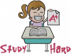 Study Hard - 6x10 hard detailed embroidery design for childrens clothing