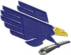 Stylized eagle with bold wings, a yellow beak, and black detailing, embodying strength and agility.