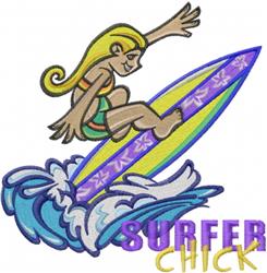 chick detailed machine digital embroidery - Surfer Chick perfect for Beach Gear