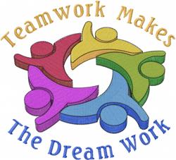 Playful teamwork circle showcases interlocking figures in vibrant colors with motivational text, ideal for casual projects.