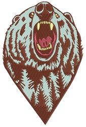 Detailed bear face in a fierce roaring pose, featuring bold brown and cream colors with stylized elements.
