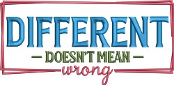 Vibrant design featuring 'DIFFERENT' in bold blue letters, framed with playful green and red text, celebrating individuality.
