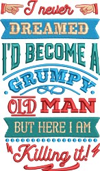 detailed man machine embroidery pattern - Grumpy Old Man perfect for kitchen tea towels