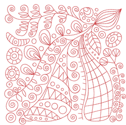 Redwork abstract floral elements featuring intricate swirls, leaves, and circles in vibrant red against white.