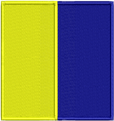 Bold color block split rectangle with a bright yellow left side and deep blue right side. Simple geometric design.