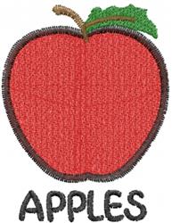 Playful red apple with a green leaf and bold black 'APPLES' text, perfect for fall kitchen towels.