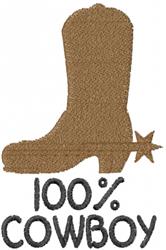 Playful cowboy boot in rustic brown with bold '100% COWBOY' text, perfect for western-themed designs.
