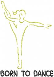 Minimalist dancer in mid-pose with light yellow outline and bold 'BORN TO DANCE' text in black. Simple modern design.