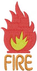 Vibrant flame design in red with a glowing green accent and the playful word 'FIRE' below, perfect for embroidery.