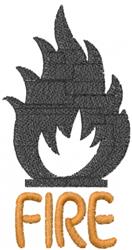Bold flame design in dark colors with dynamic styling and orange text spelling 'FIRE' below.