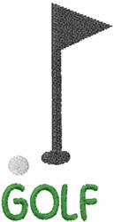 Golf flag design featuring a black flag and white golf ball, with vibrant green 'GOLF' text below.