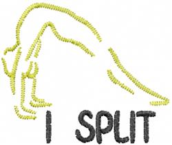Minimalistic line art depicting a human figure in a split stretch, light yellow with bold black text 'I SPLIT'.