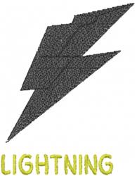Bold black lightning bolt with a 3D look and bright yellow 'LIGHTNING' text, ideal for modern embroidery.