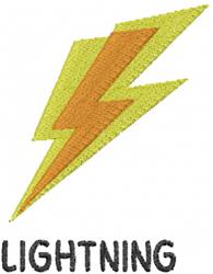 Bold applique lightning bolt in vibrant yellow and orange with dynamic black text 'LIGHTNING' below.