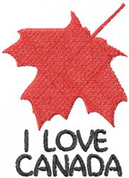Applique red maple leaf design with clean outline, textured appearance, and bold 'I LOVE CANADA' text.
