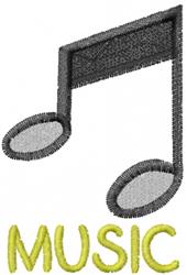 Playful musical note in black with circular heads, paired with bright yellow 'MUSIC' text for a vibrant touch.