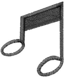 Simple black musical note in clean outline style with a rectangular head and circular tails, ideal for decorative use.