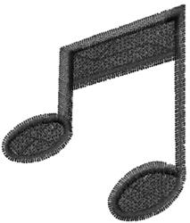 Stylized musical note with a bold outline, featuring a clear note head and stem in monochrome design.