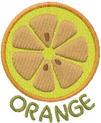 Applique orange slice with light brown segments on a vibrant yellow background, featuring playful 'ORANGE' text.