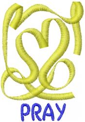 Stylized text in blue saying 'PRAY', intertwined with yellow loops in a cheerful modern design.