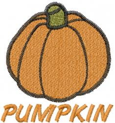 Colorful pumpkin with a green stem and playful 'PUMPKIN' text, perfect for fall-themed embroidery.