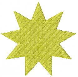 Bright yellow star shape with sharp points and textured stitching, ideal for playful decor.