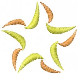 Colorful star shape in curved green and orange stitches, creating a playful feel for decorative use.