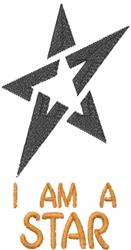 Modern star shape in dark gray with playful orange text reading 'I AM A STAR', perfect for uplifting embroidery.