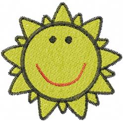 Cartoonish sun with a smiling face and spiky rays, created in vibrant yellow, perfect for playful summer themes.