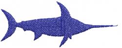 Vibrant purple swordfish with elongated body and pointed snout in a stylized aquatic design.