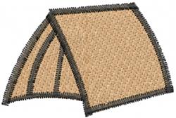 Tent in beige fabric with dark outline stitching details, showcasing a simple and functional design.