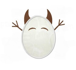 Applique egg with playful devil horns, white body, brown arms, perfect for Halloween decor.
