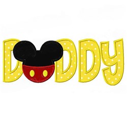 Applique design featuring 'DADDY' in bright yellow with polka dots and a playful Mickey Mouse head for Father's Day.