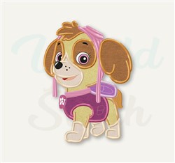 detailed puppy dog applique machine embroidery pattern - Applique Skye for reusable tote bags