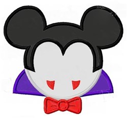 Applique vampire mouse with black ears, purple cape, and red bow tie, perfect for playful Halloween projects.