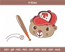 bear cub beginner-friendly machine embroidery - Baseball Bear for decorative pillow covers