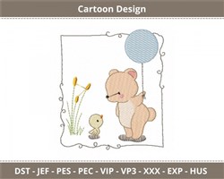 Bear & Chick - 5x7 bear cub detailed machine embroidery design for kitchen aprons
