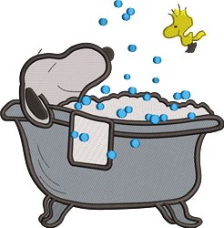 Bubble Bath Snoopy - 4x4 puppy dog detailed embroidery design for kitchen tea towels