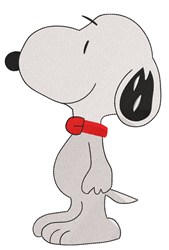 Cartoon dog in profile with a black ear and red collar, showcasing a playful design, perfect for embroidery.
