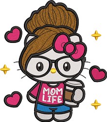 Coffee Chic Kitty - 5x7 kitten detailed embroidery design for reusable tote bags